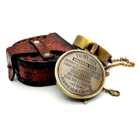 Brass Pocket Compass with Hinged Lid Chain